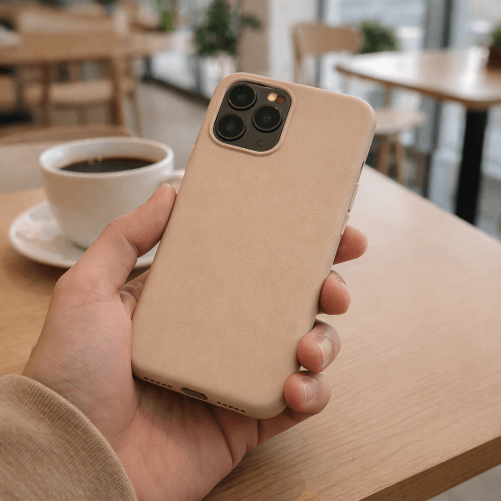 Customer holding sand matte iPhone case