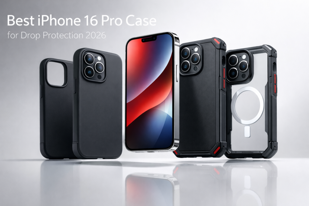 best iPhone 16 Pro case for drop protection in 2026 showing durable silicone, matte and MagSafe protective cases designed for impact and everyday protection