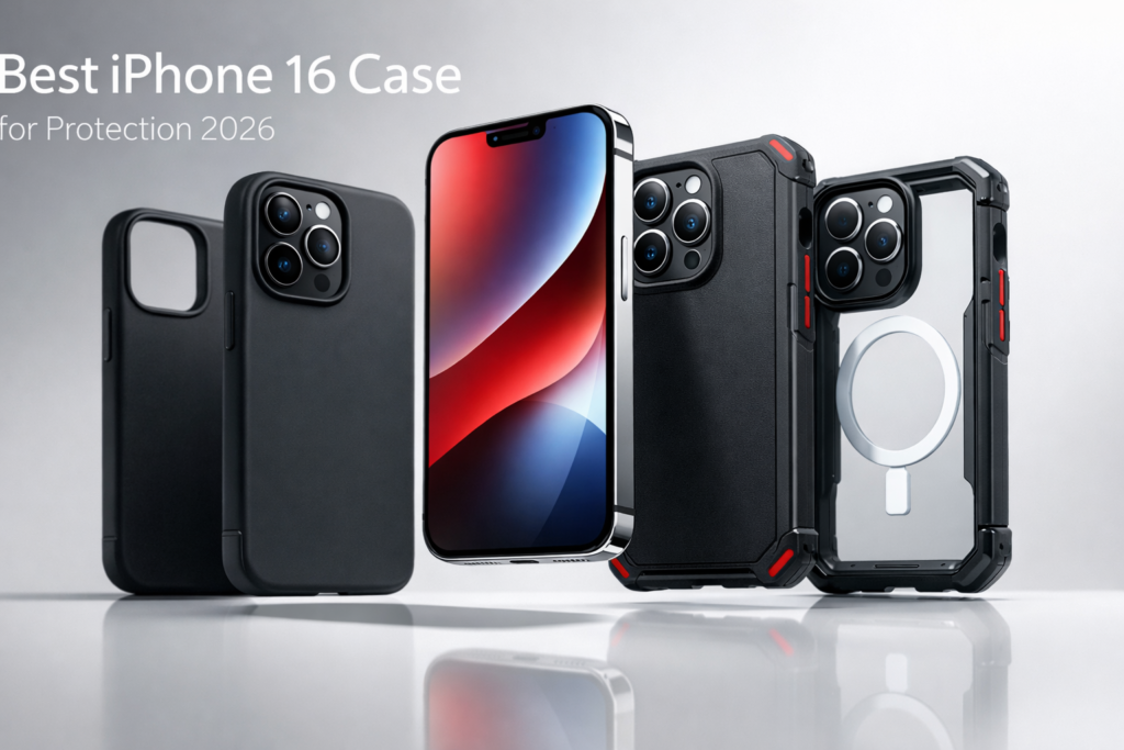 best iPhone 16 case for protection in 2026 showing silicone, matte and MagSafe protective cases designed for drop protection and everyday durability